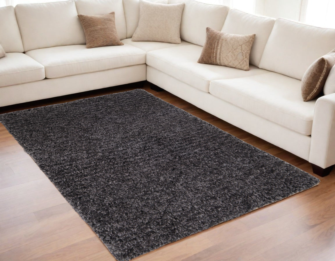 5' X 8' Black Shag Hand Tufted Area Rug