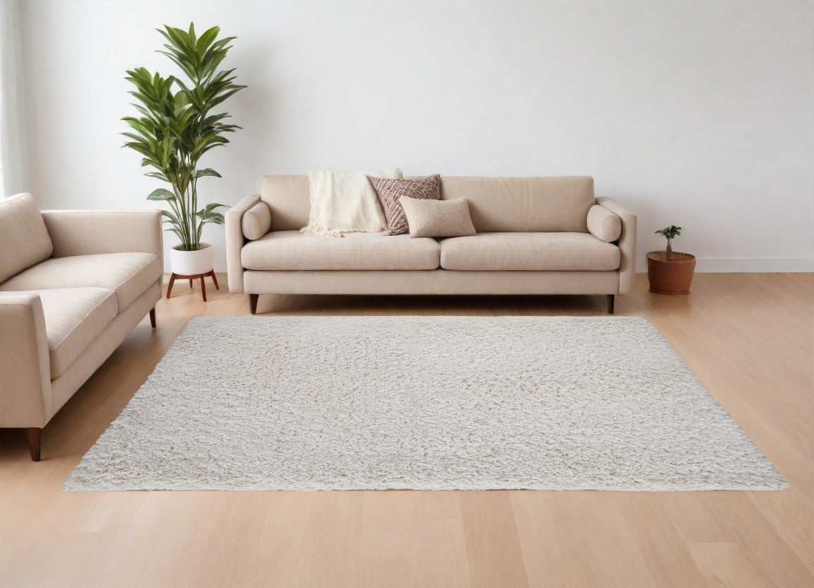 9' X 12' Ivory Shag Hand Tufted Area Rug