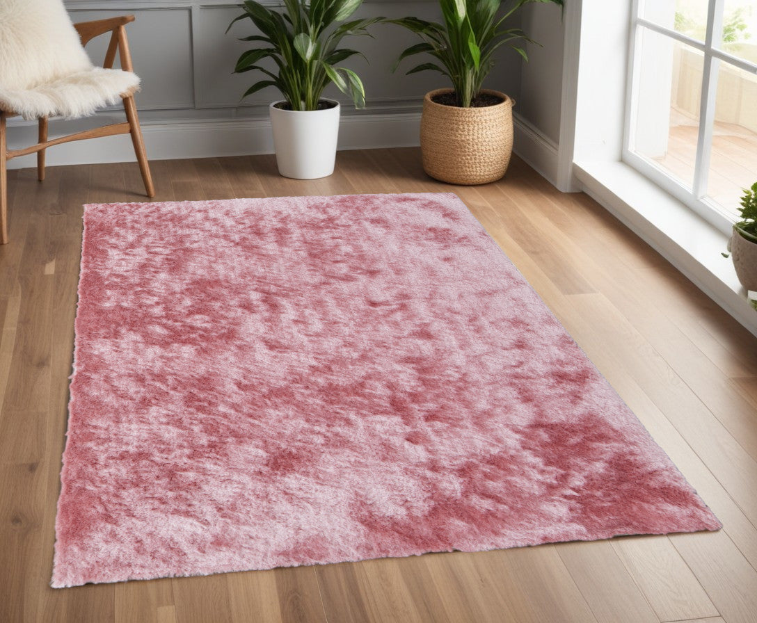 4' X 6' Pink Shag Hand Tufted Area Rug