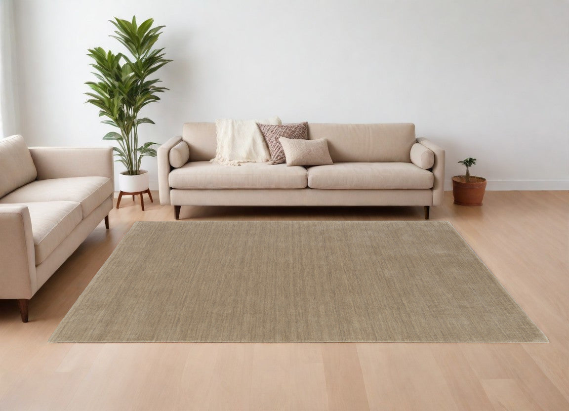 8' X 11' Tan Wool Hand Woven Area Rug
