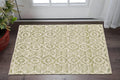 2' X 3' Green and Ivory Wool Southwestern Hand Knotted Area Rug
