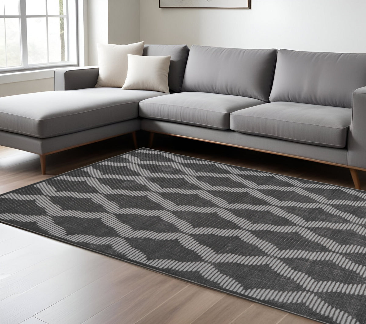 8' X 11' Gray and Brown Geometric Power Loom Area Rug