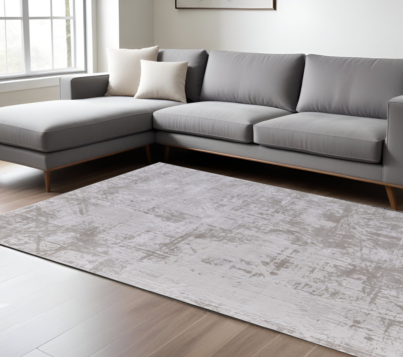 10' X 13' Taupe and Ivory Abstract Power Loom Worn Faded Area Rug