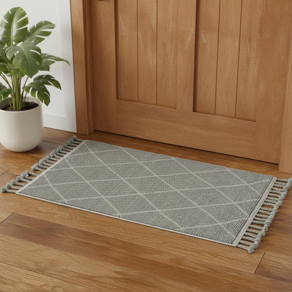 2 X 3 Green Wool Geometric Hand Knotted Area Rug