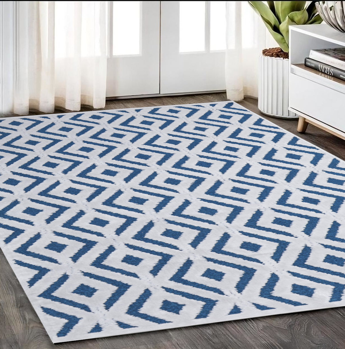 5' X 8' Blue and White Power Loom Area Rug
