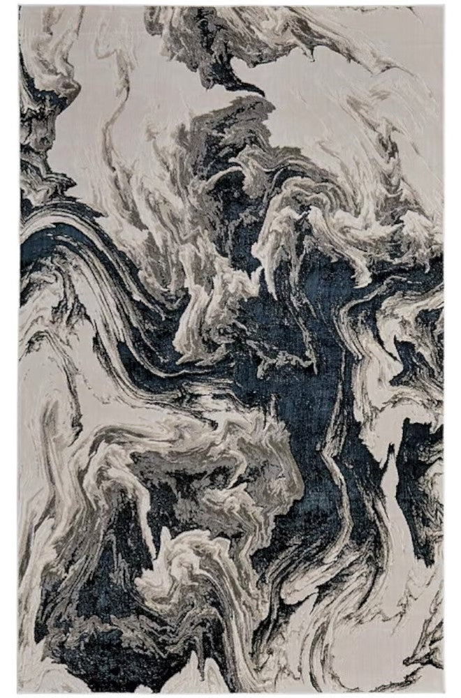 9' X 12' Ivory Black and Taupe Abstract Power Loom Area Rug