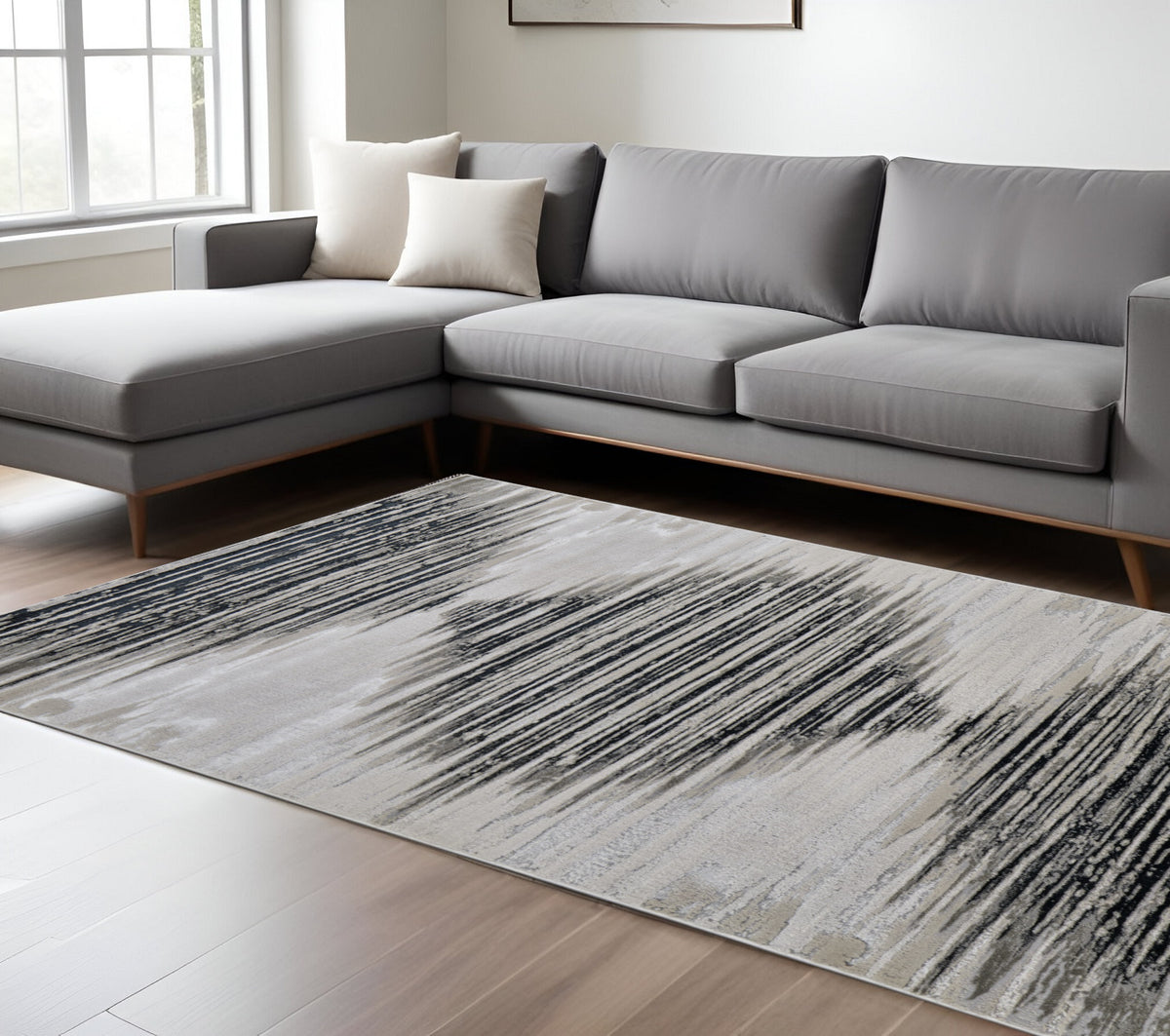 9' X 12' Black and Silver Geometric Power Loom Area Rug