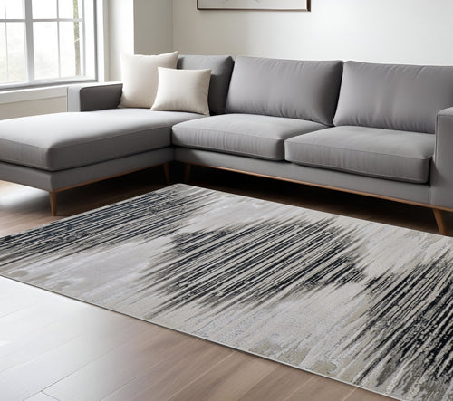 10' X 13' Black and Silver Geometric Power Loom Area Rug