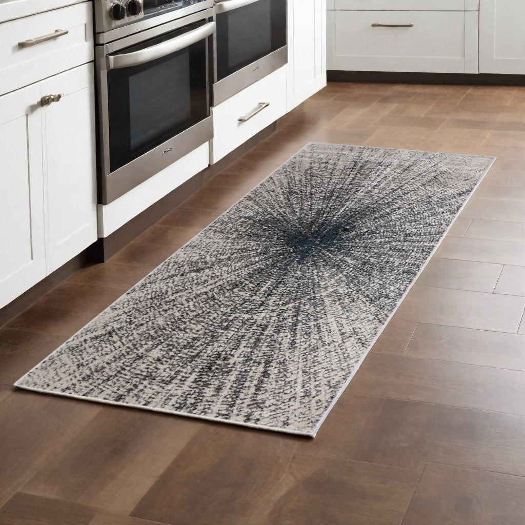 8' Gray and Ivory Abstract Power Loom Runner Rug