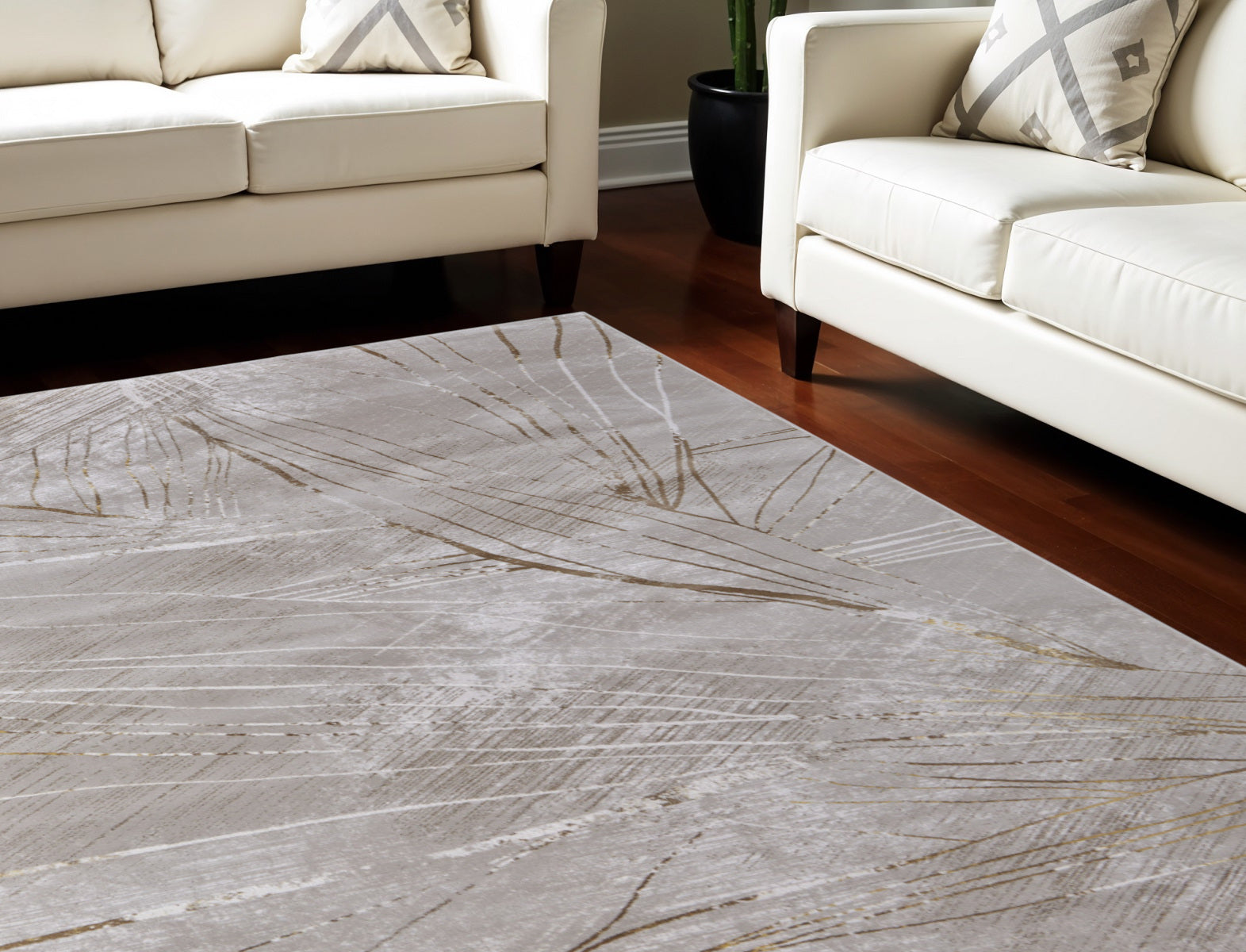 7' X 10' Silver Brown and Taupe Abstract Power Loom Area Rug