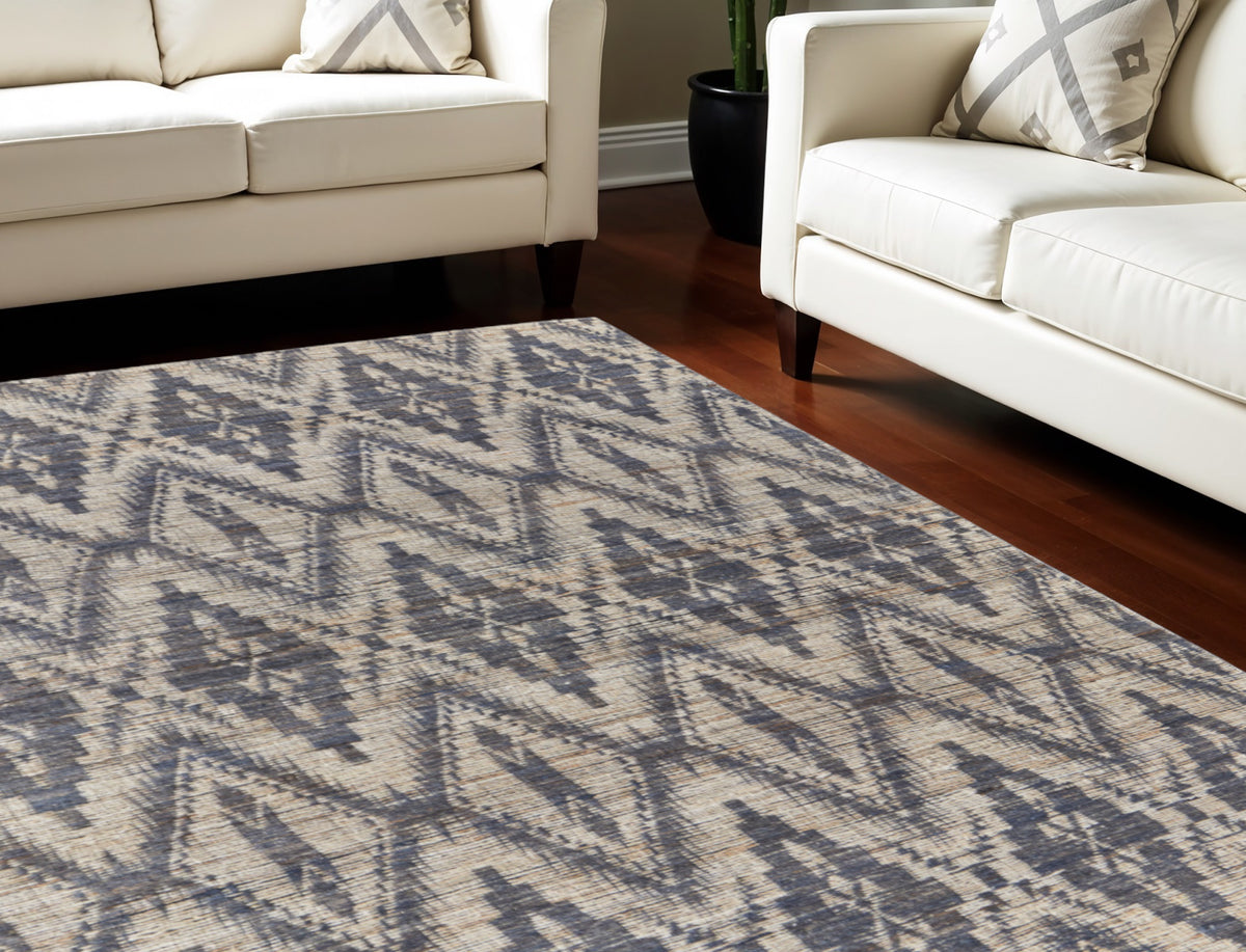 8' X 11' Tan and Gray Geometric Hand Woven Area Rug