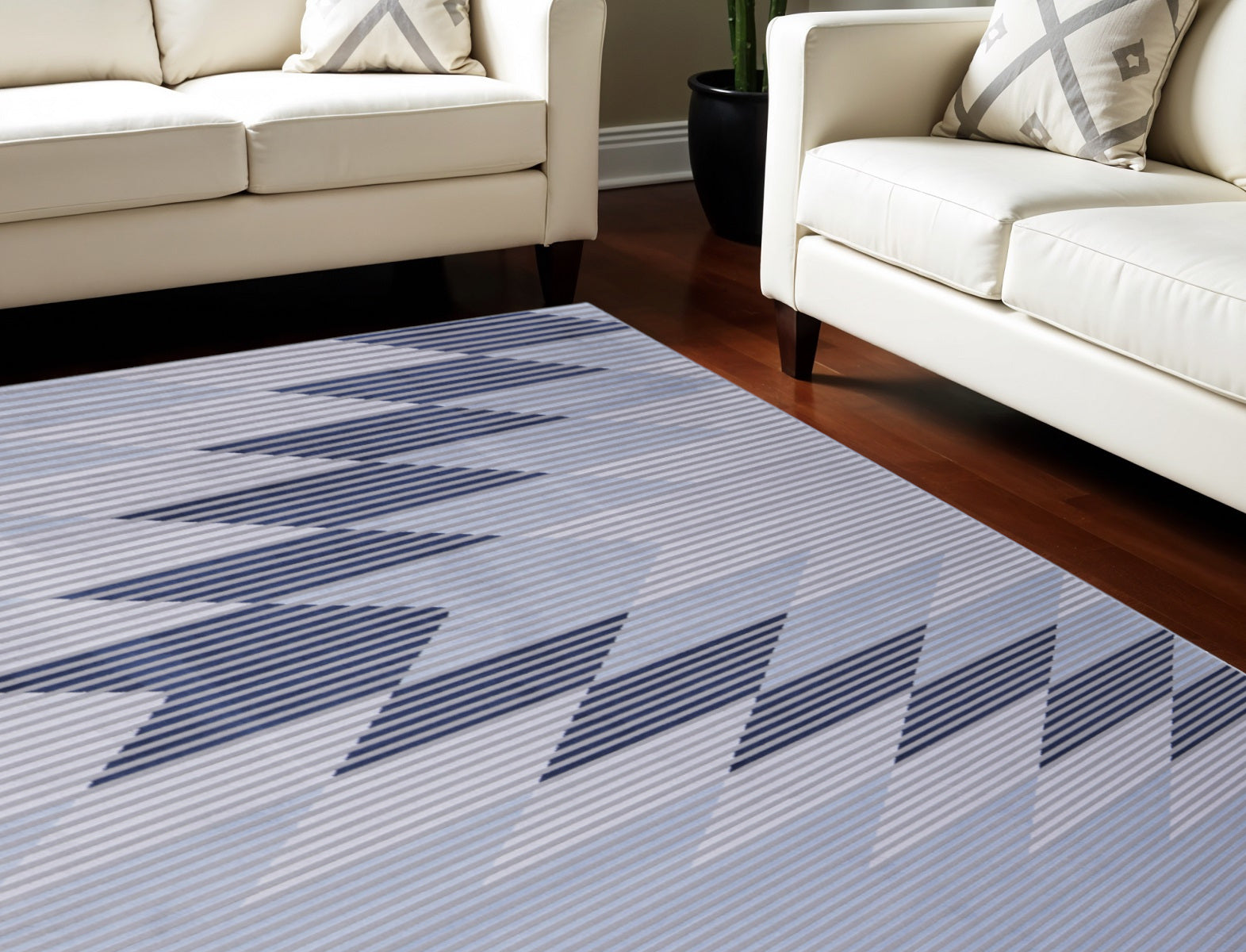 10' X 13' Blue White and Gray Geometric Power Loom Area Rug