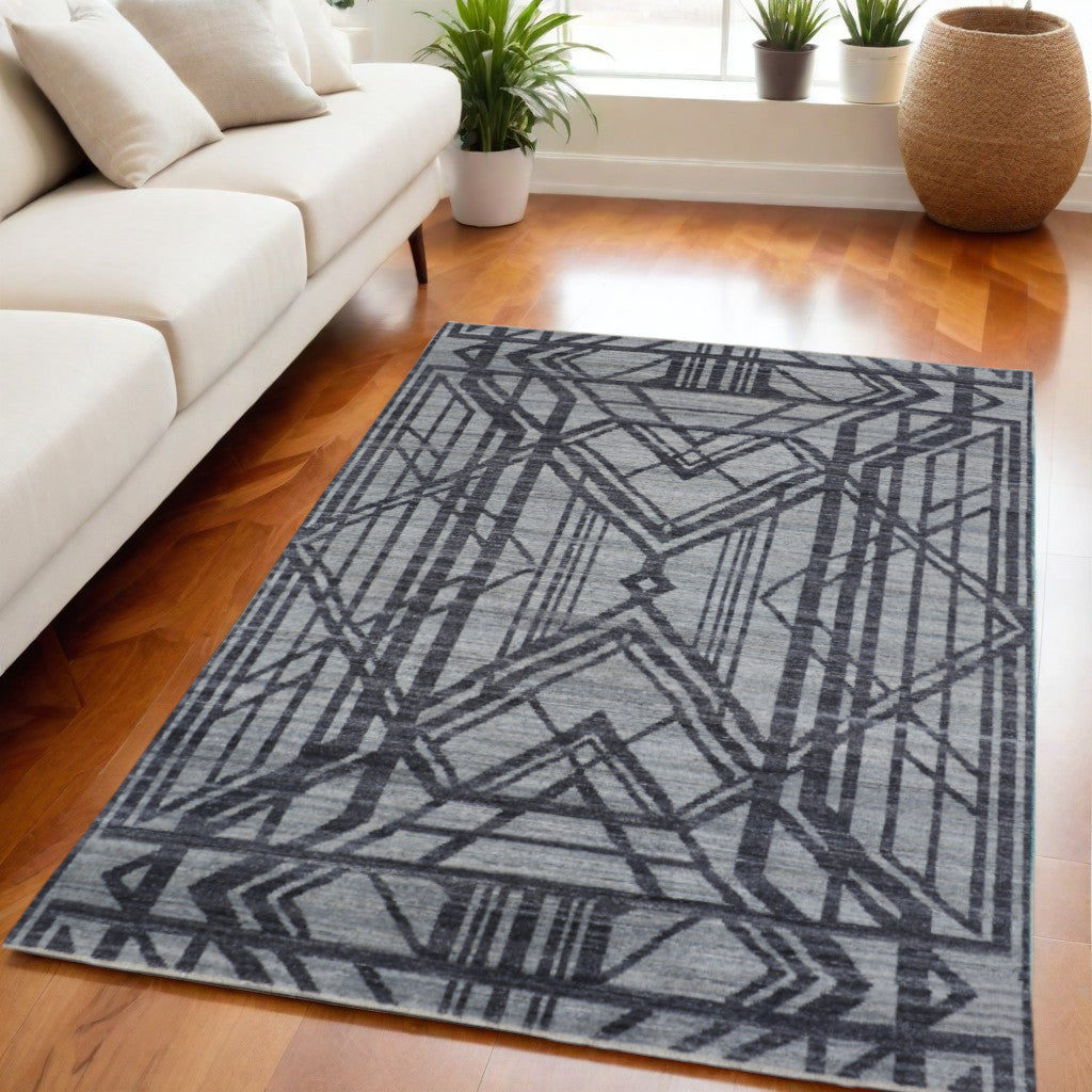 5' X 8' Gray Wool Geometric Hand Knotted Area Rug