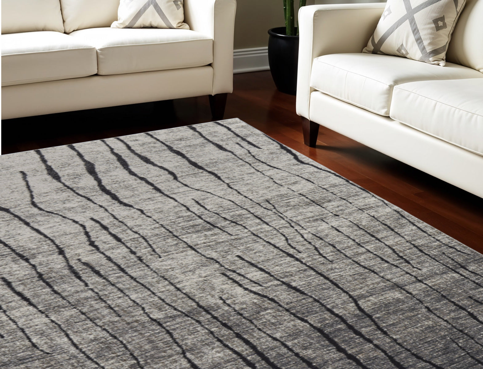7' X 10' Gray and Black Abstract Power Loom Area Rug