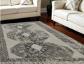 7' X 10' Gray and Ivory Abstract Power Loom Worn Faded Area Rug