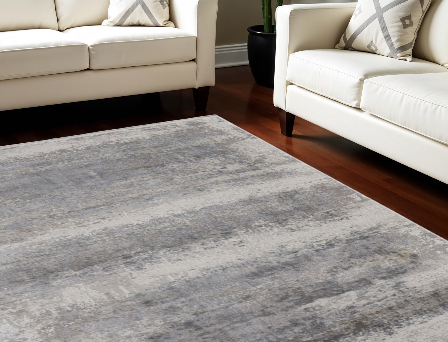10' X 13' Gray Abstract Power Loom Area Rug With Fringe