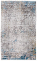 2' X 3' Ivory Gray and Blue Abstract Power Loom Area Rug With Fringe