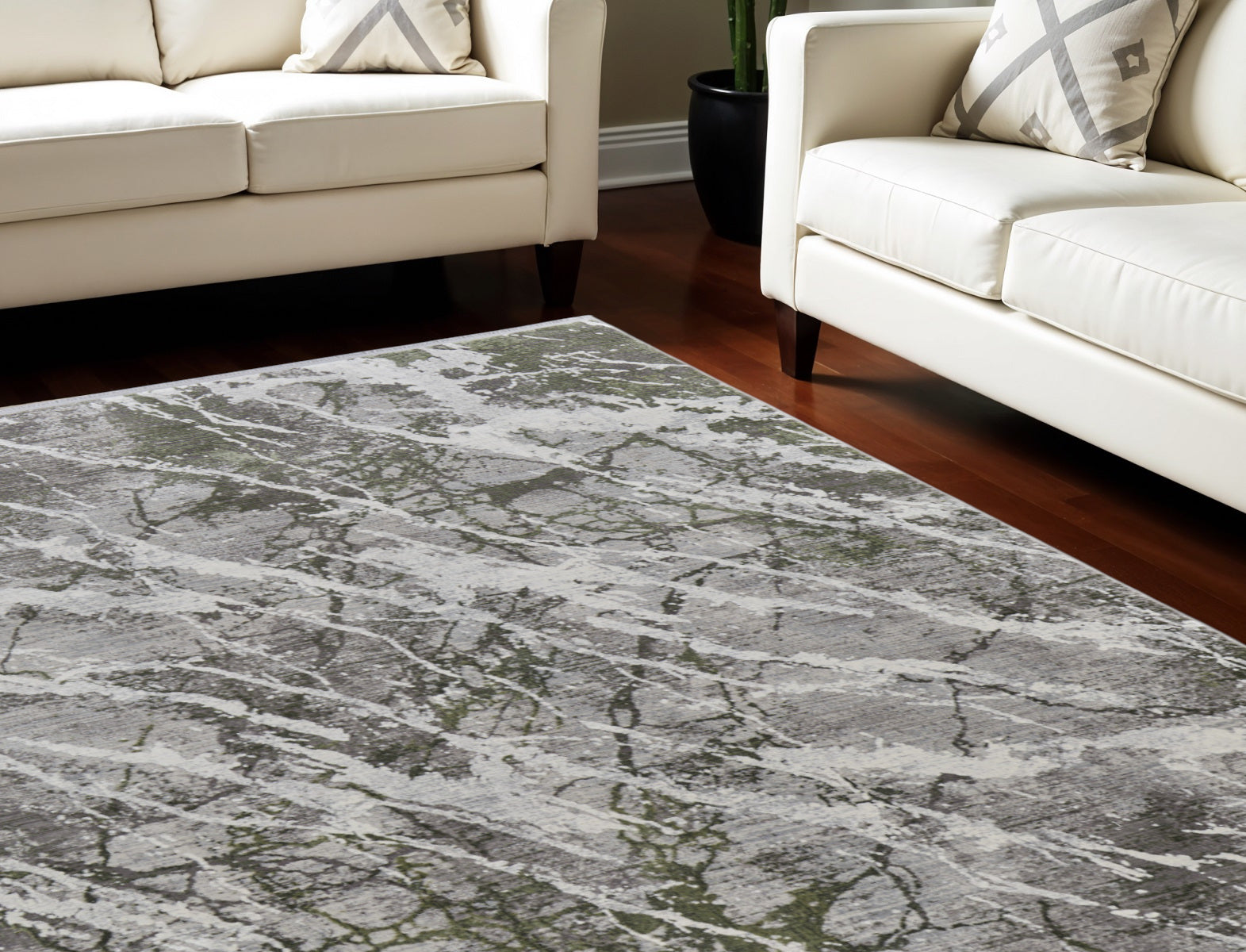 8' X 11' Taupe and Gray Abstract Power Loom Area Rug With Fringe