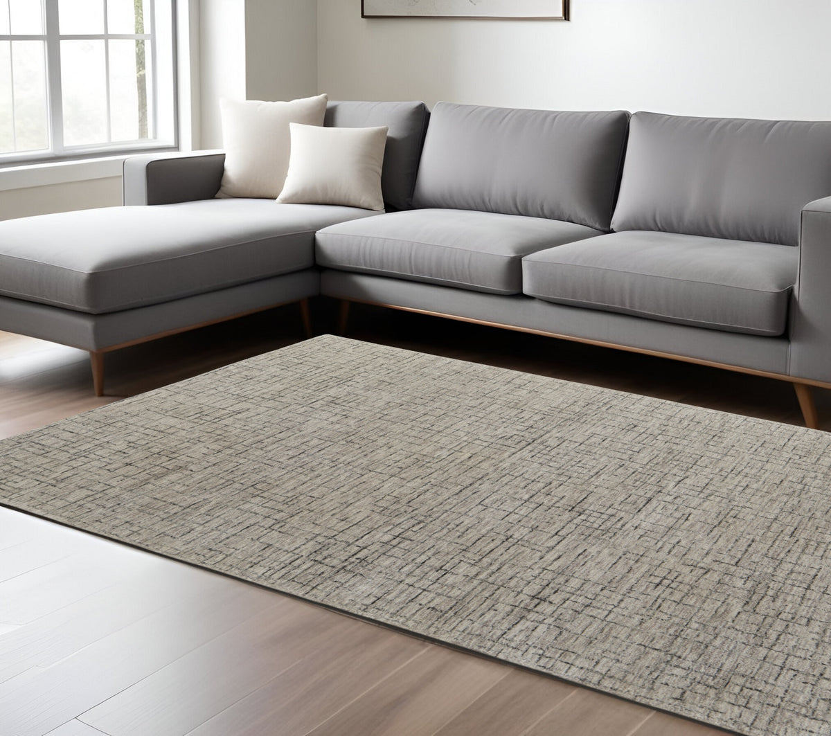 9' X 12' Ivory and Gray Wool Hand Tufted Distressed Area Rug