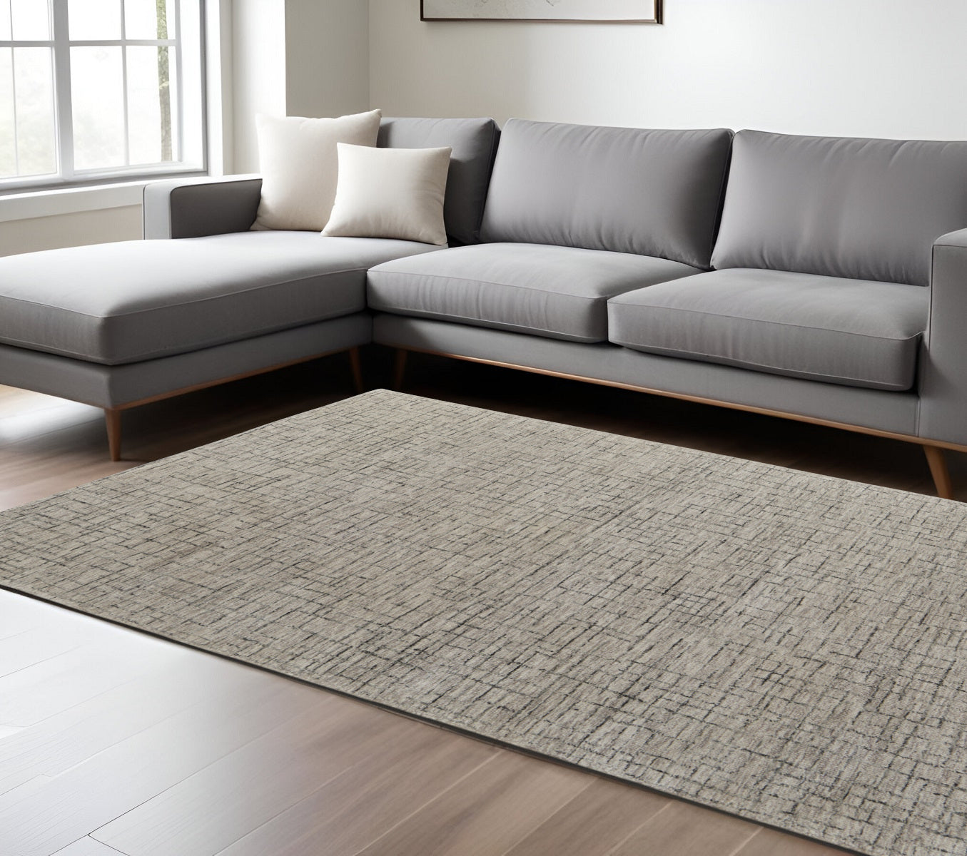 12' X 15' Ivory and Gray Wool Hand Tufted Distressed Area Rug