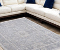 8' X 10' Gray Blue and Taupe Abstract Hand Woven Distressed Area Rug With Fringe