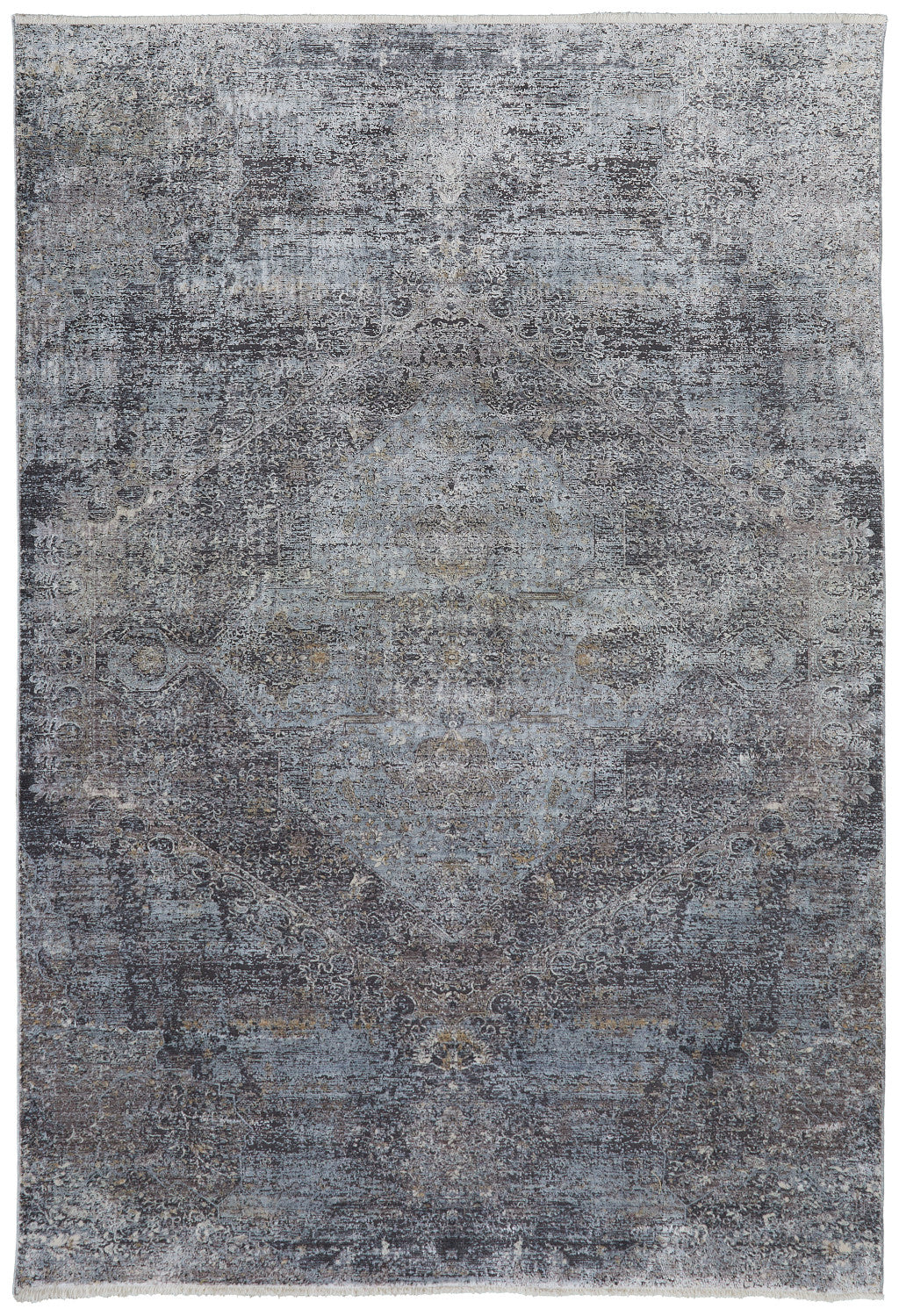 5' X 7' Gray and Silver Abstract Power Loom Worn Faded Area Rug