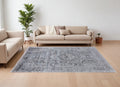 9' X 13' Gray and Silver Oriental Power Loom Worn Faded Area Rug