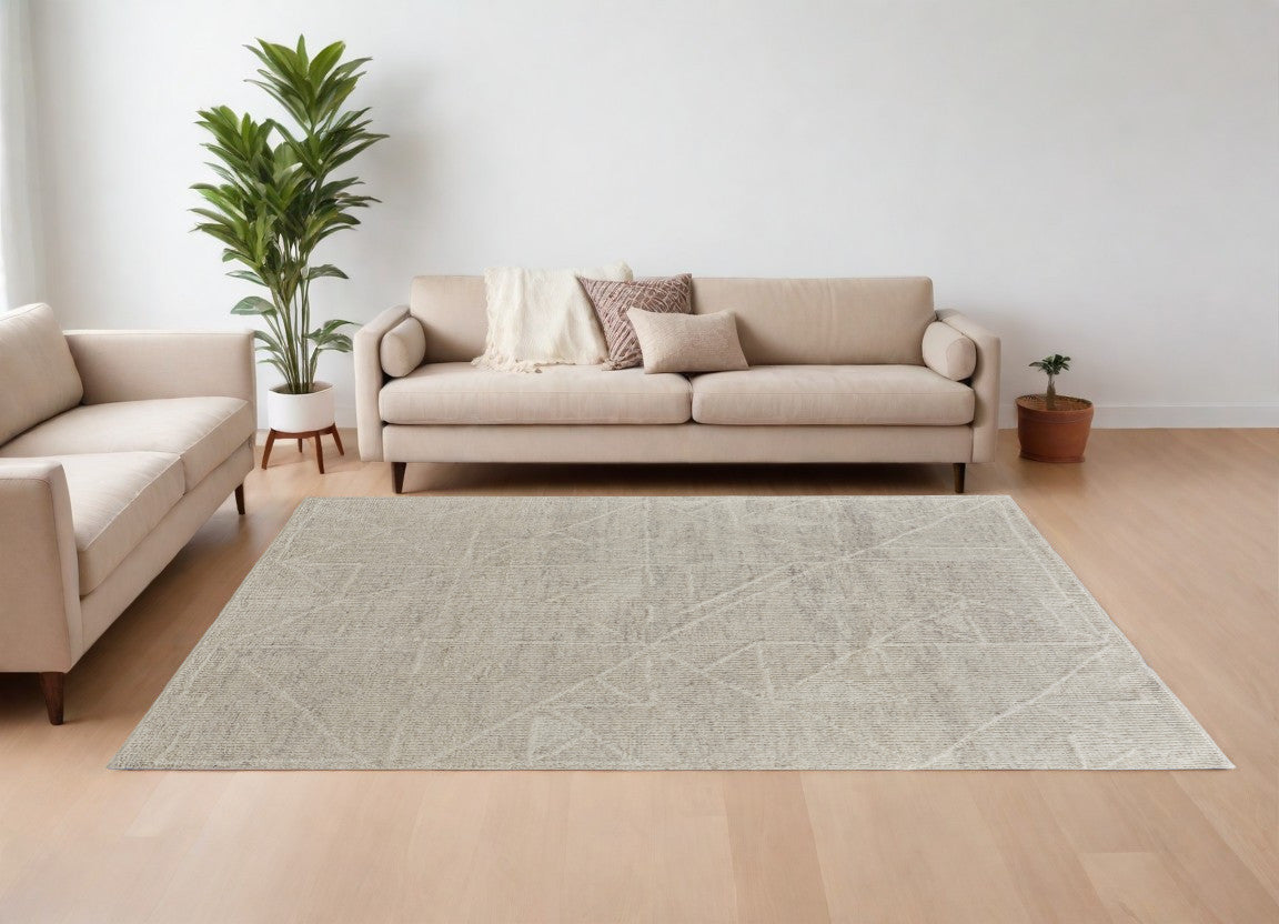 9' X 13' Tan and Ivory Wool Hand Knotted Area Rug