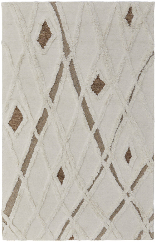 10' X 14' Ivory Taupe and Brown Wool Geometric Hand Tufted Area Rug