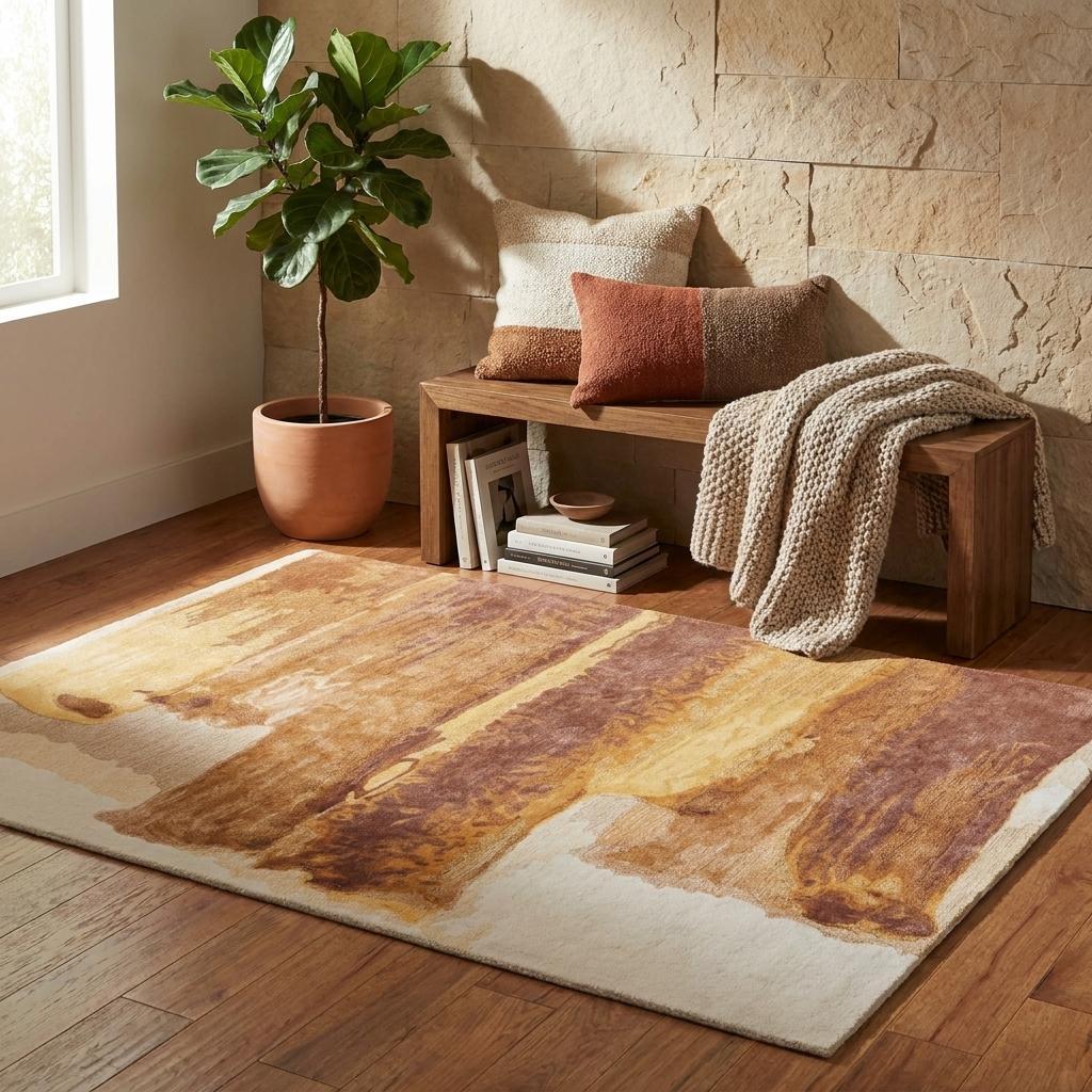 4 X 6 Ivory Red and Orange Abstract Hand Tufted Area Rug