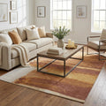 5 X 8 Ivory Red and Orange Abstract Hand Tufted Area Rug
