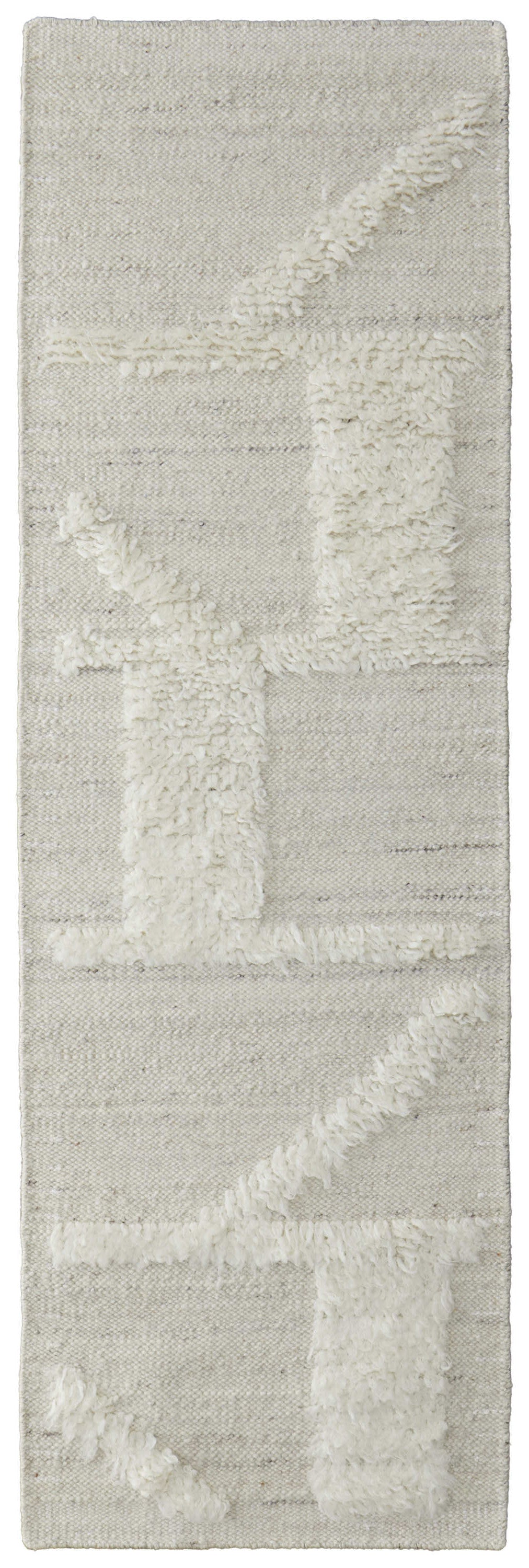 10' Tan and Ivory Wool Geometric Hand Woven Runner Rug