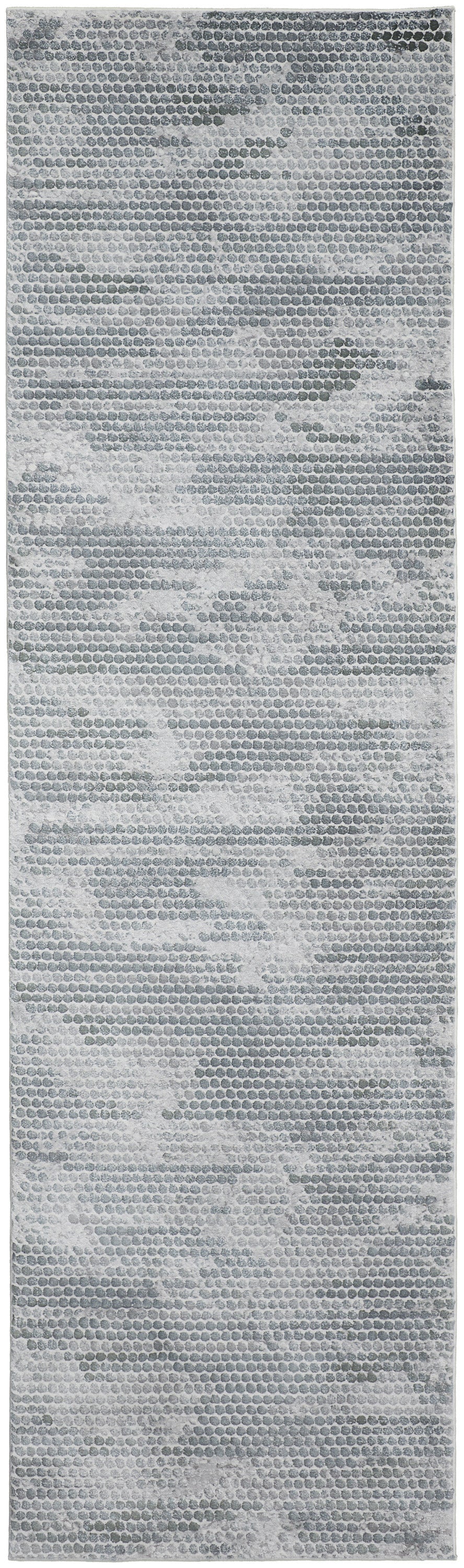 8' Gray and Blue Abstract Power Loom Runner Rug