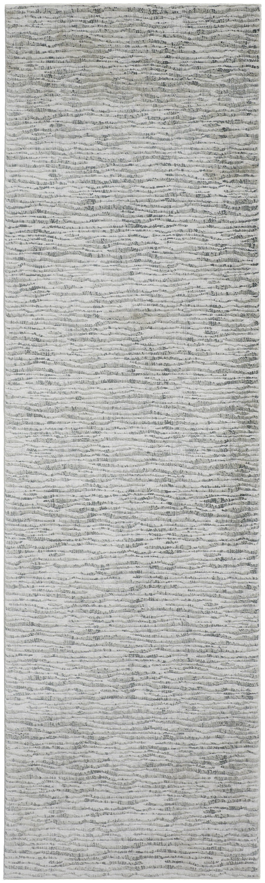8' Ivory Gray and Green Abstract Power Loom Worn Faded Runner Rug