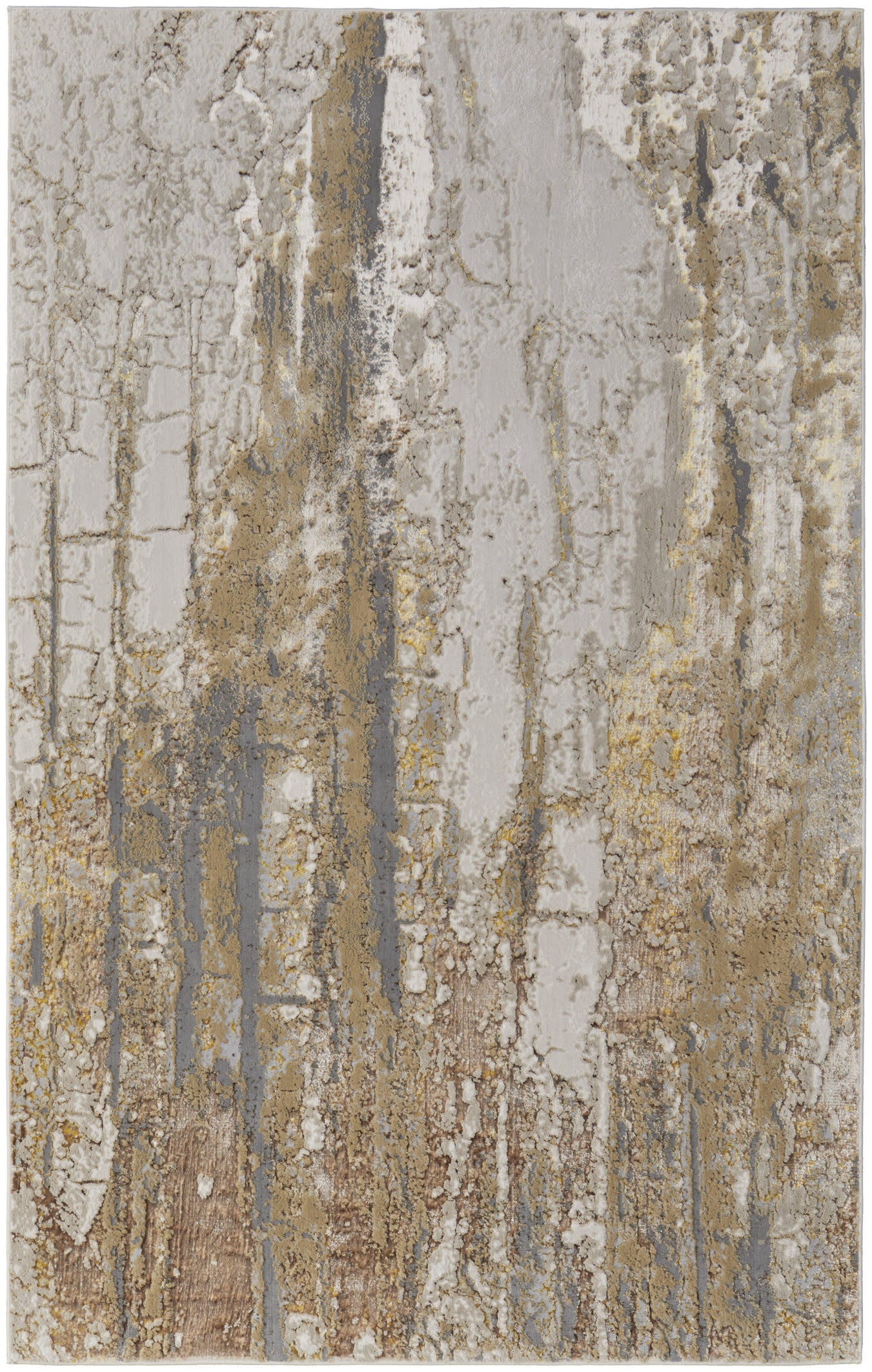 7' X 10' Ivory Gray and Brown Abstract Power Loom Area Rug