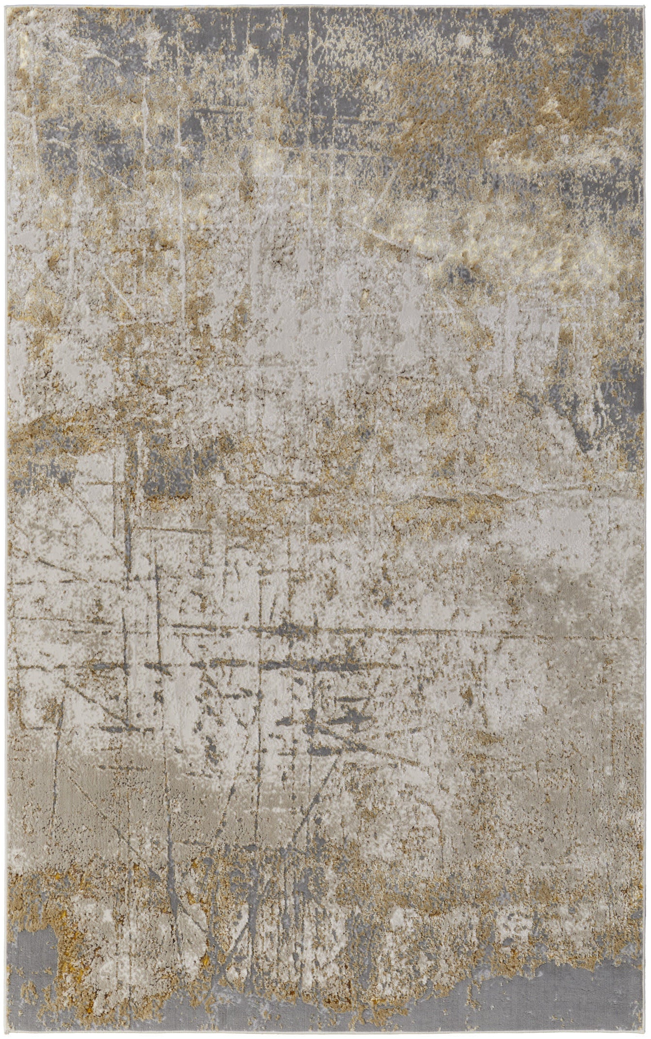 9' X 12' Ivory Gray and Brown Abstract Power Loom Worn Faded Area Rug