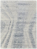 3' X 5' Ivory Gray and Blue Abstract Hand Knotted Worn Faded Area Rug