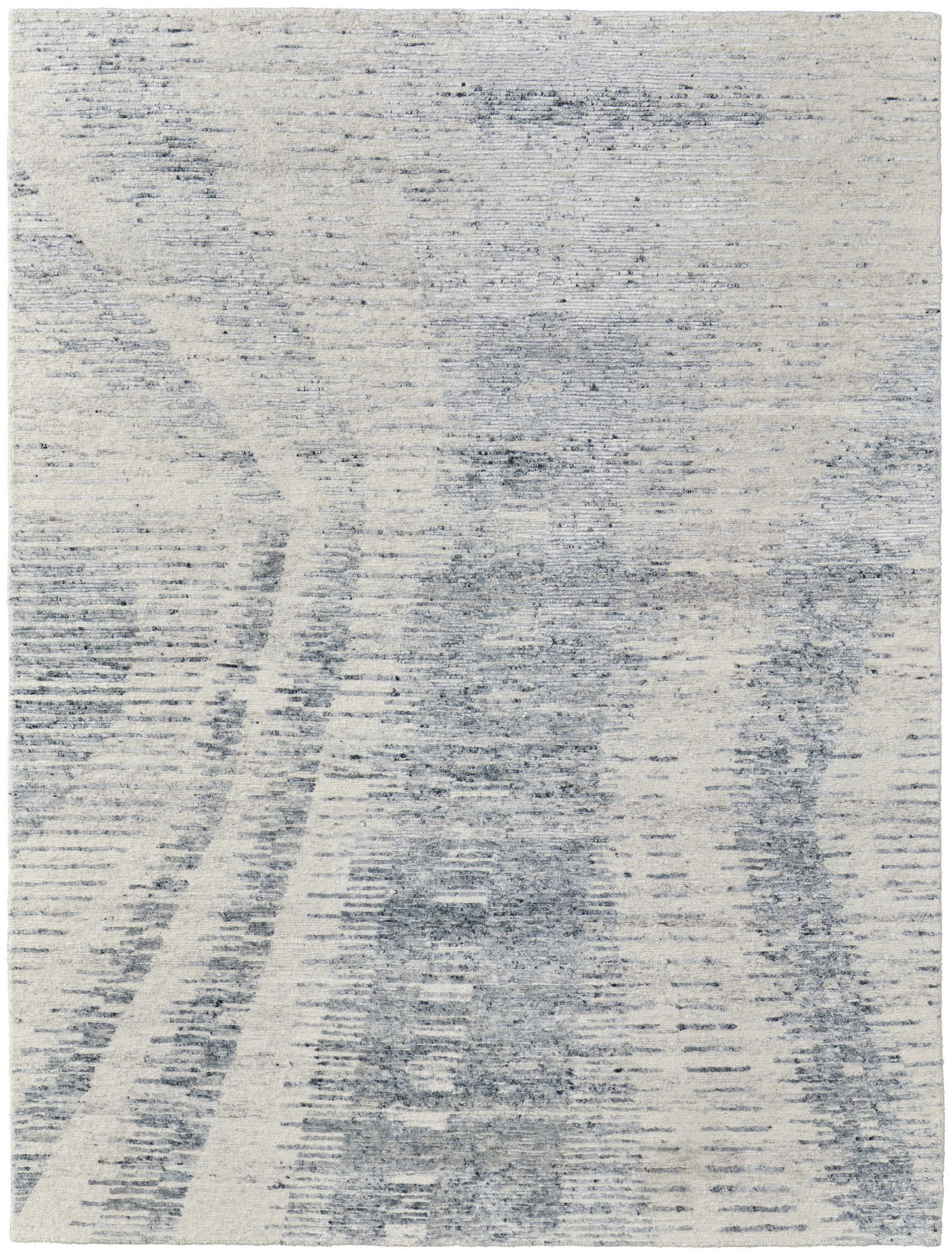 6' X 9' Ivory Gray and Blue Abstract Hand Knotted Worn Faded Area Rug
