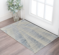 2' X 3' Ivory and Blue Abstract Hand Knotted Worn Faded Area Rug