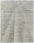 3' X 5' Ivory and Gray Abstract Hand Knotted Worn Faded Area Rug