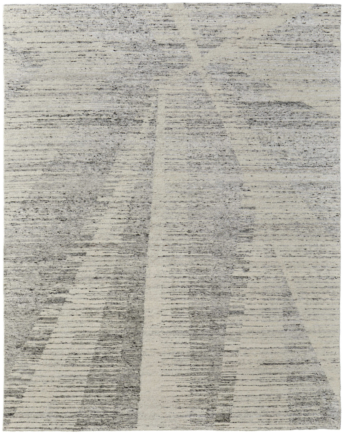 3' X 5' Ivory and Gray Abstract Hand Knotted Worn Faded Area Rug