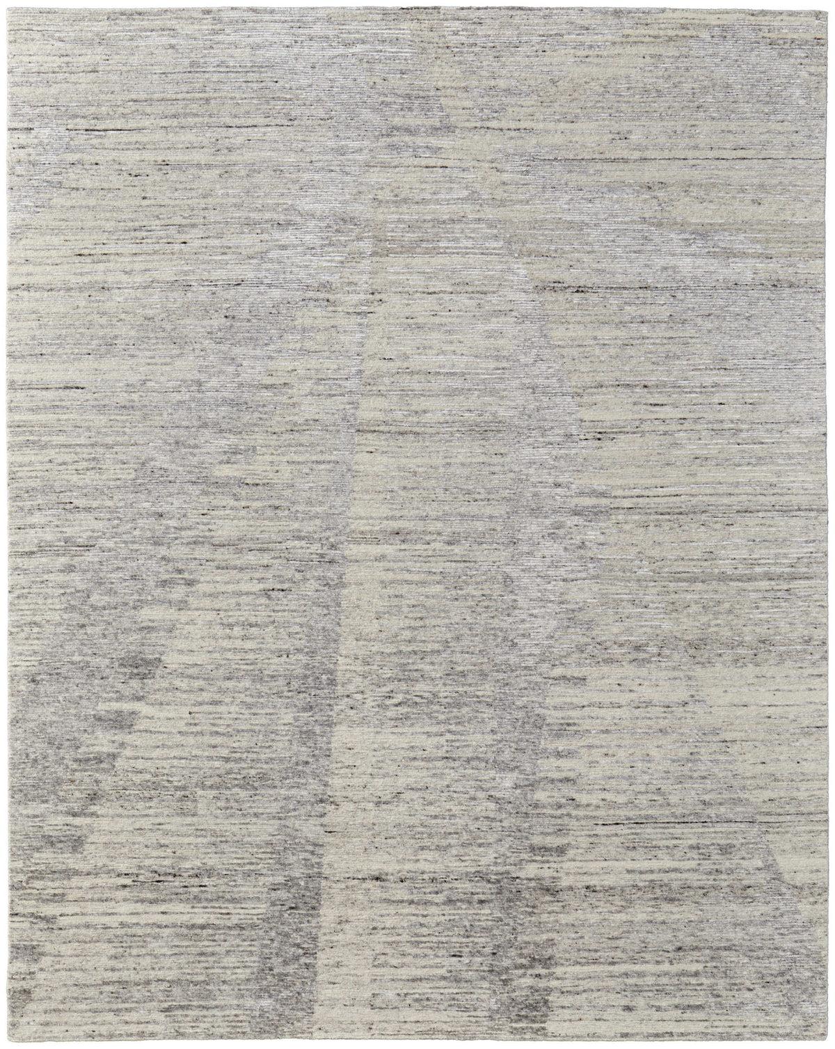8' X 12' Ivory and Gray Abstract Hand Knotted Worn Faded Area Rug