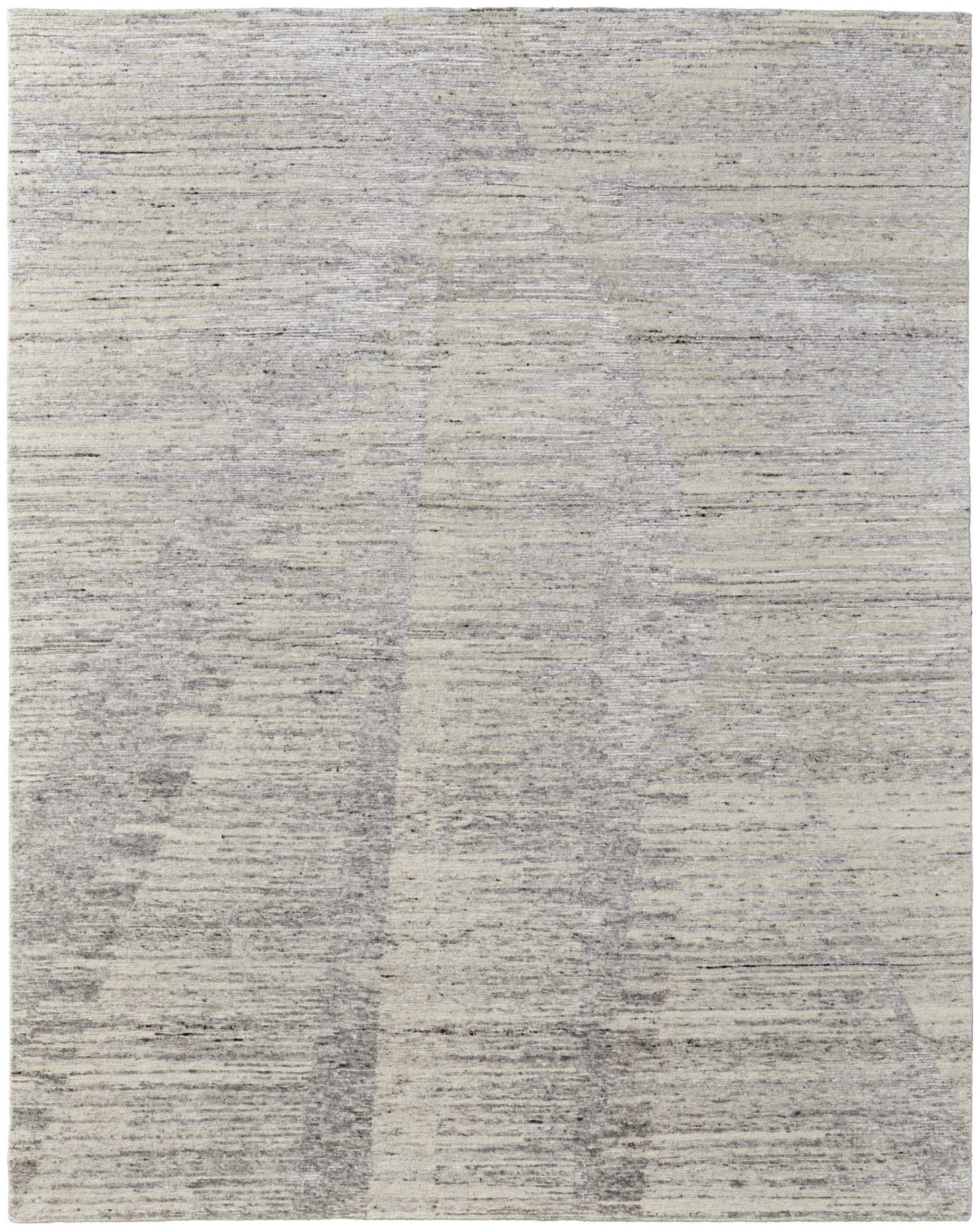 8' X 12' Ivory and Gray Abstract Hand Knotted Worn Faded Area Rug