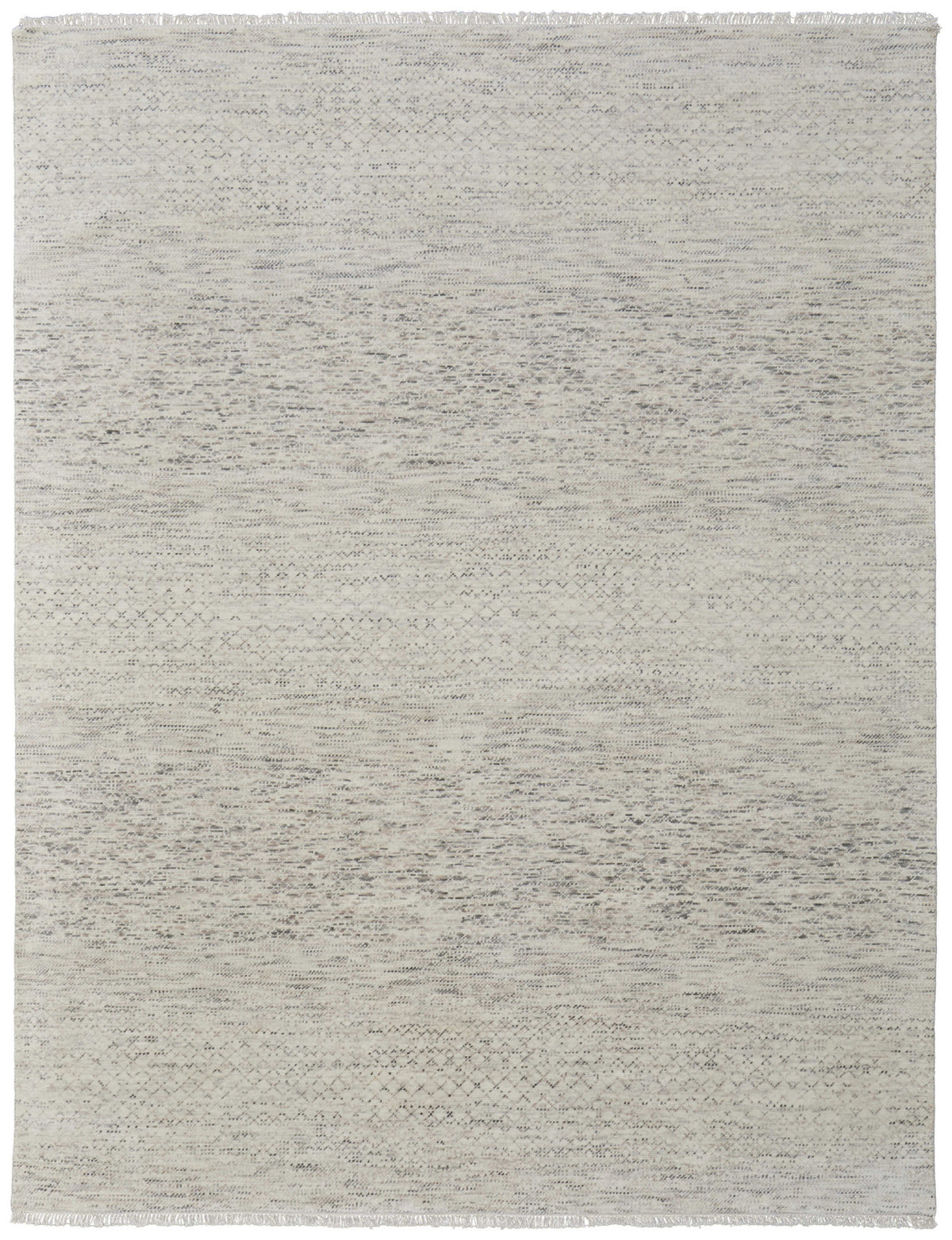 8' X 12' Ivory and Gray Wool Hand Knotted Area Rug With Fringe