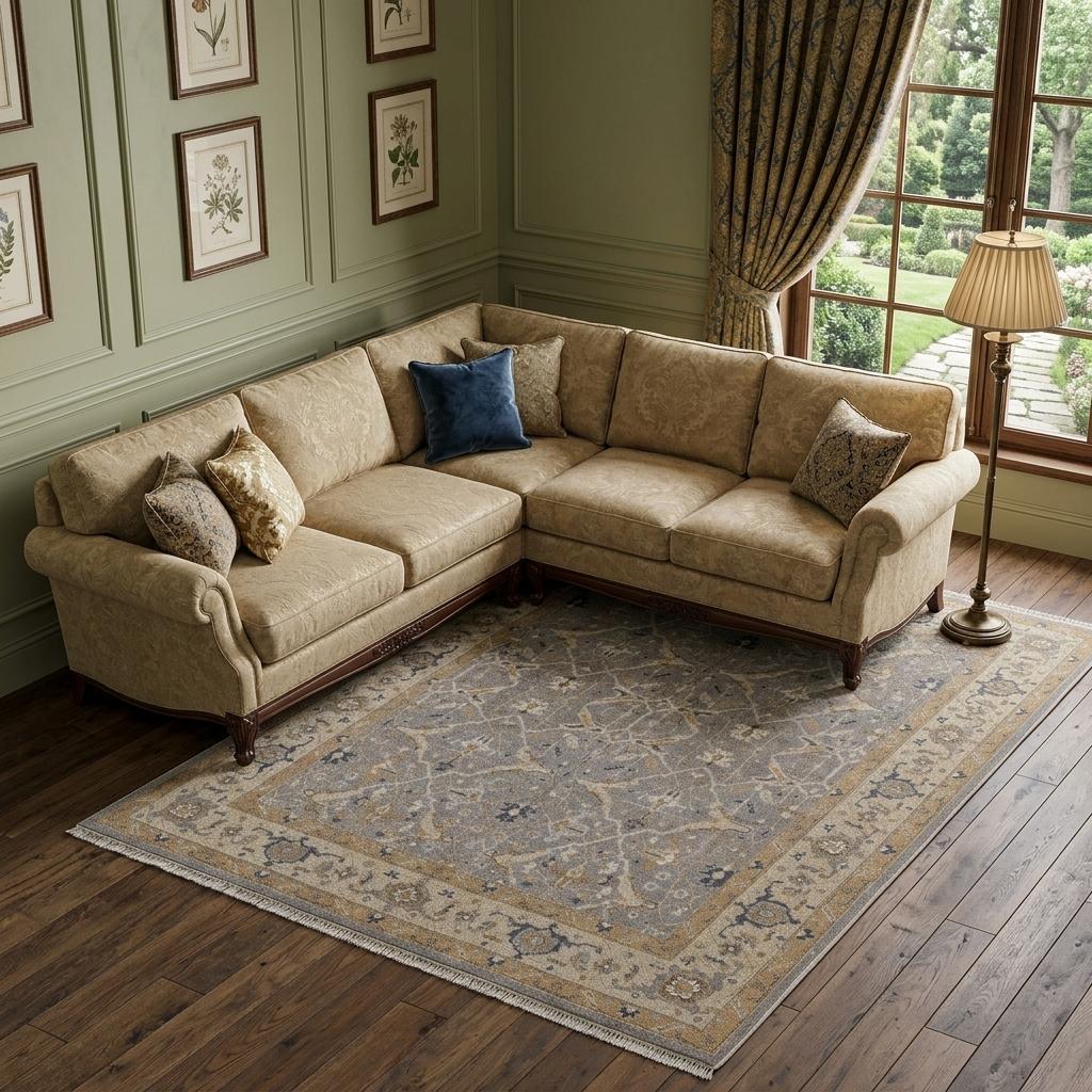 6 X 9 Tan and Gray Wool Oriental Hand Knotted Area Rug With Fringe