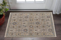 2' X 3' Tan Brown and Gray Wool Oriental Hand Knotted Area Rug With Fringe