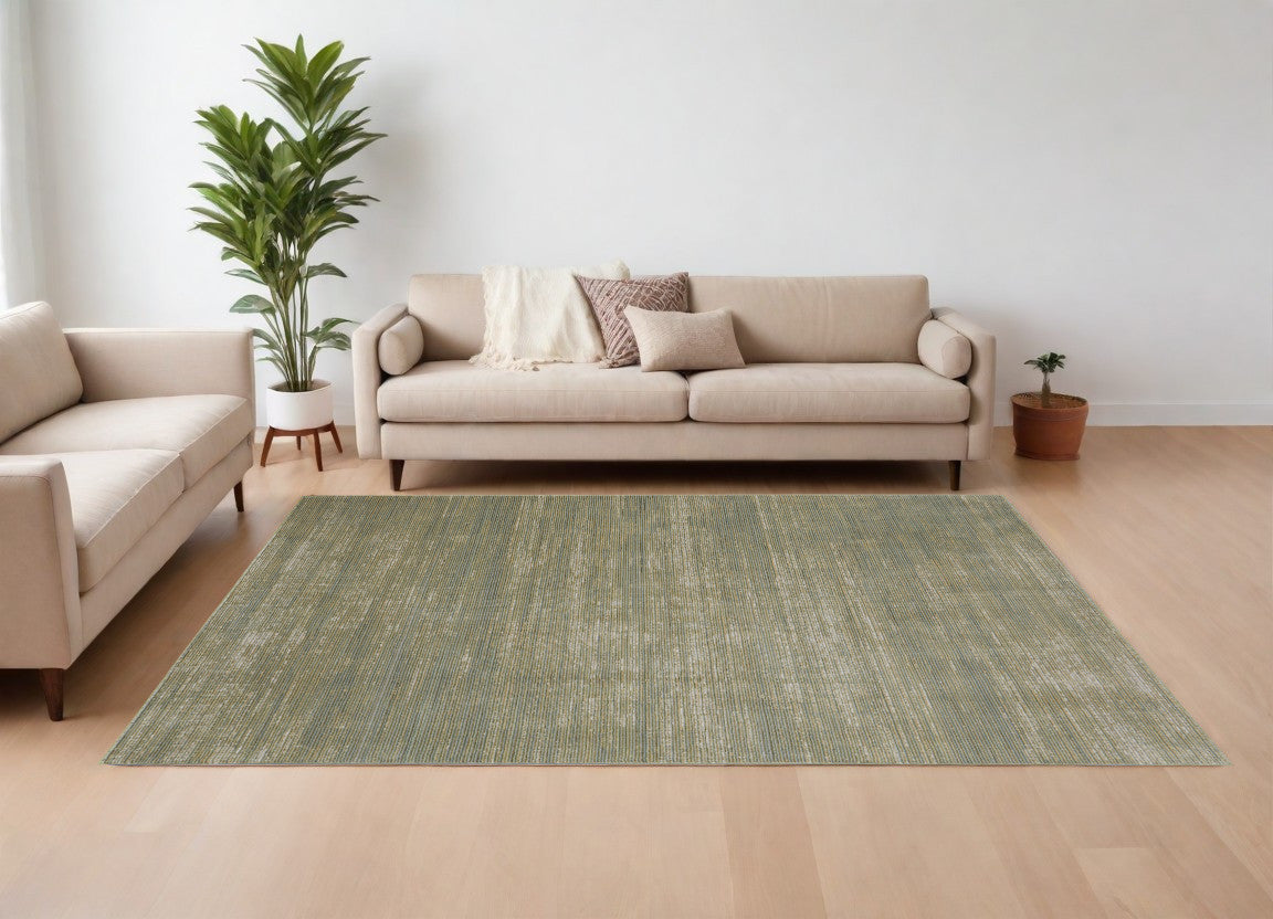 9' X 13' Tan and Green Power Loom Area Rug