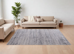 9' X 13' Gray and Ivory Power Loom Area Rug