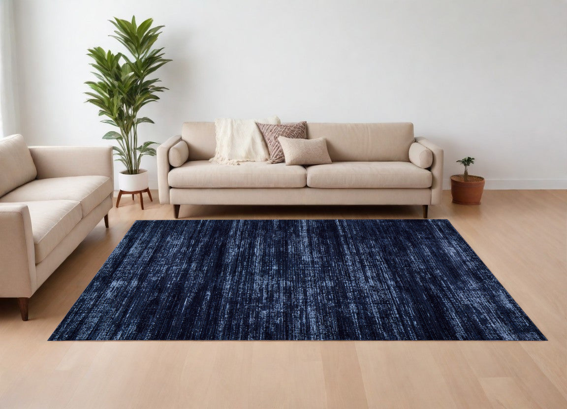 9' X 13' Black and Blue Power Loom Area Rug
