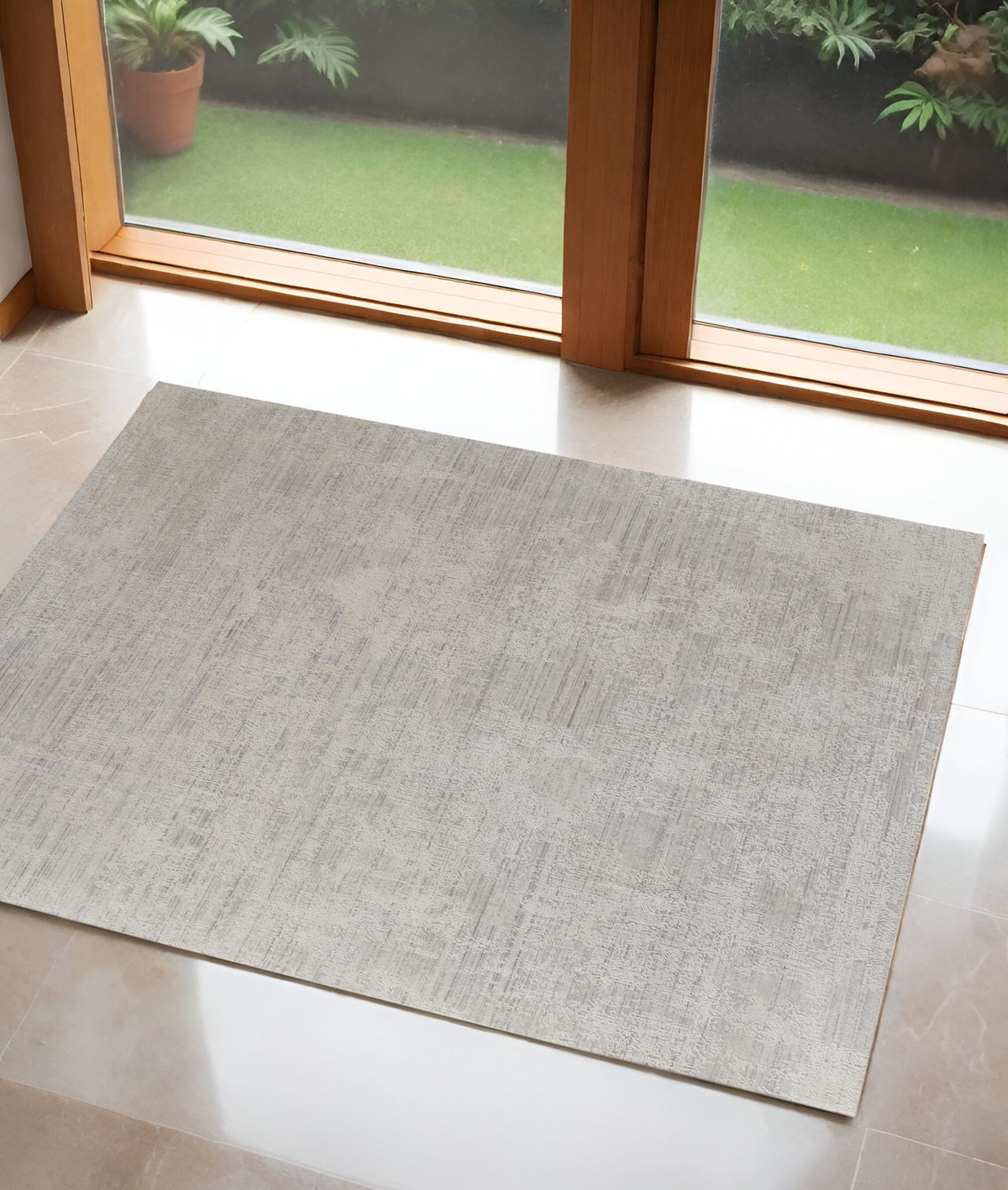 3' X 5' Ivory Abstract Hand Woven Worn Faded Area Rug